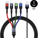 Multi Charging Cable USAMS 2Pack 4FT 4 in 1 Nylon Braided Multiple USB Fast Charging Cord Adapter Type C Micro USB Port Connectors Compatible Cell Phones Tablets and More